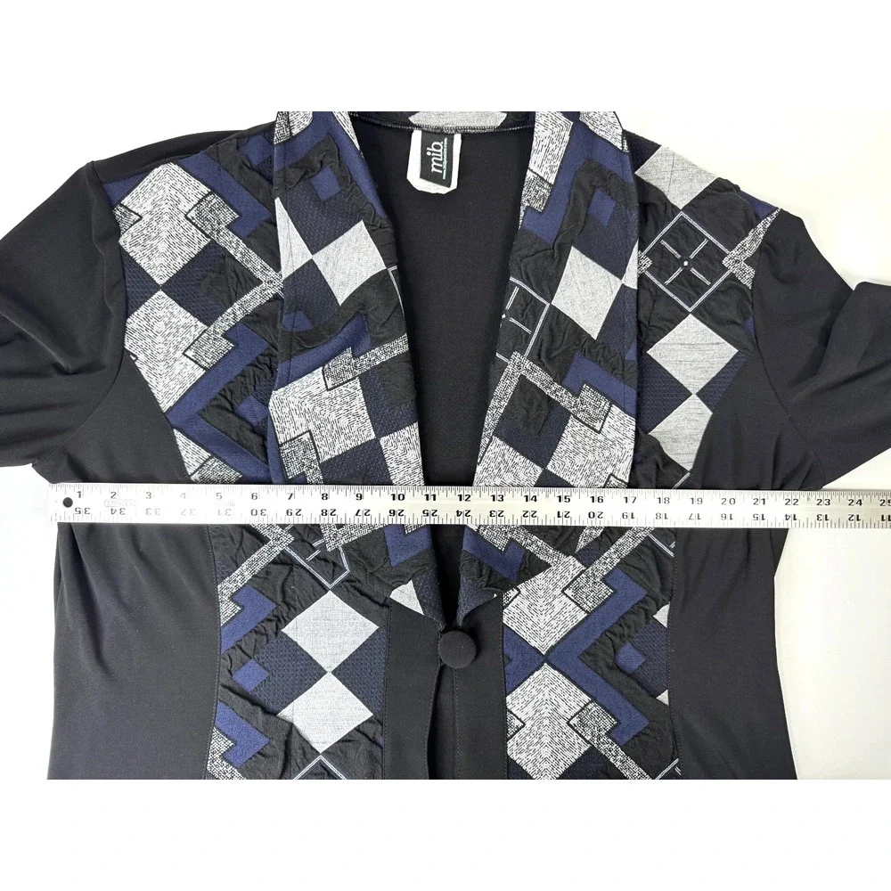 MIB Making it‎ Big Duster Jacket Womens 1X Black Blue Geometric Long Cardigan
